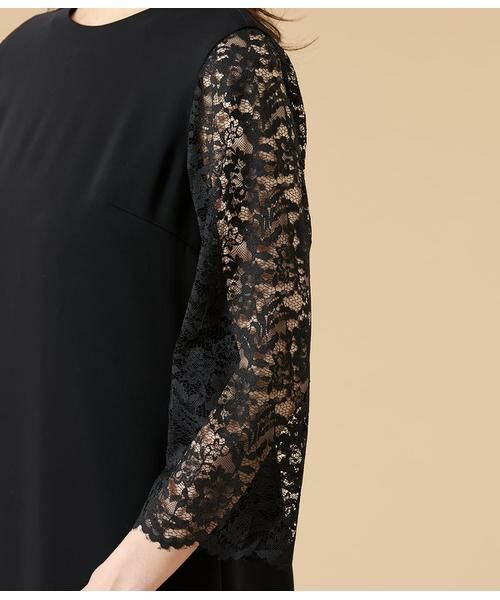 NEWYORKER / ニューヨーカー ミニ丈・ひざ丈ワンピース | サテン&ラッセルレース コンビワンピース | 詳細3