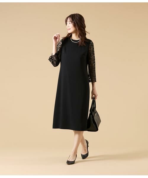 NEWYORKER / ニューヨーカー ミニ丈・ひざ丈ワンピース | サテン&ラッセルレース コンビワンピース | 詳細7