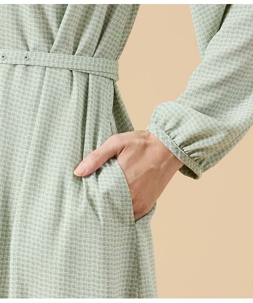 NEWYORKER / ニューヨーカー ミニ丈・ひざ丈ワンピース | ジオメトリックプリント スタンドギャザーワンピース | 詳細5