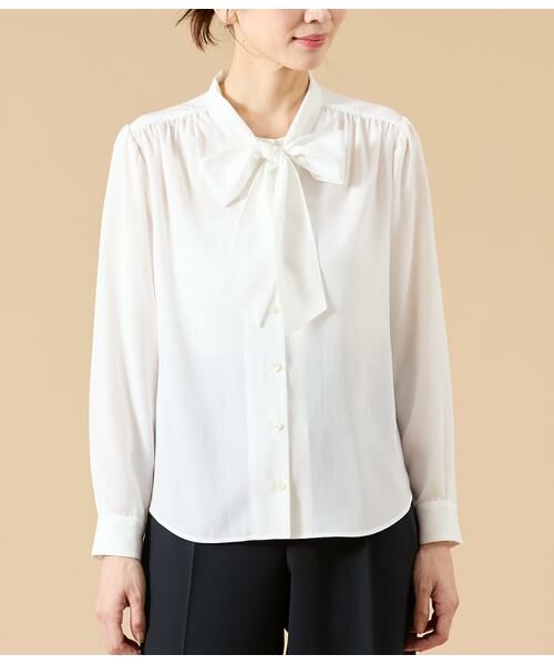 NEWYORKER / ニューヨーカー シャツ・ブラウス | ライトデシン 長袖ボウタイブラウス | 詳細1