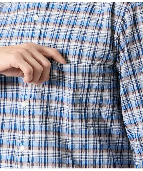 NEWYORKER / ニューヨーカー シャツ・ブラウス | サッカー ネイビーチェック 長袖ショートボタンダウンシャツ | 詳細3