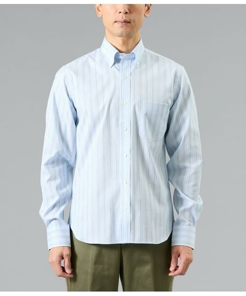 NEWYORKER / ニューヨーカー シャツ・ブラウス | NY FitEase サックスオルタネイトストライプ 長袖ショートボタンダウンシャツ | 詳細1