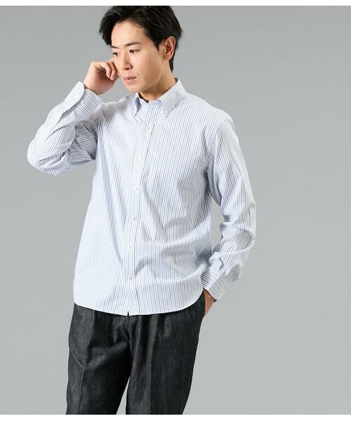 NEWYORKER / ニューヨーカー シャツ・ブラウス | NY FitEase オルタネイトストライプ 長袖ショートボタンダウンシャツ（ネイビー）