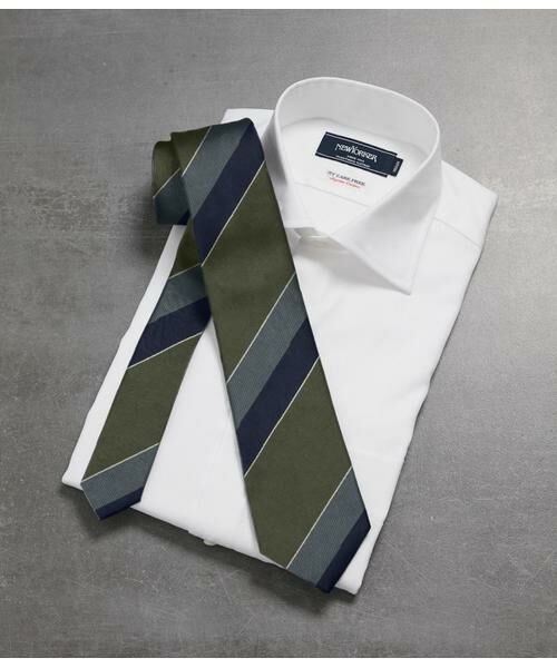 NEWYORKER / ニューヨーカー ネクタイ | ワイドストライプ ネクタイ（カーキグリーン）