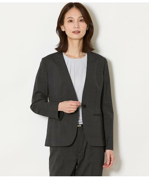 NEWYORKER / ニューヨーカー テーラードジャケット | ウールピンヘッド 1釦カラーレスジャケット（ダークグレー）