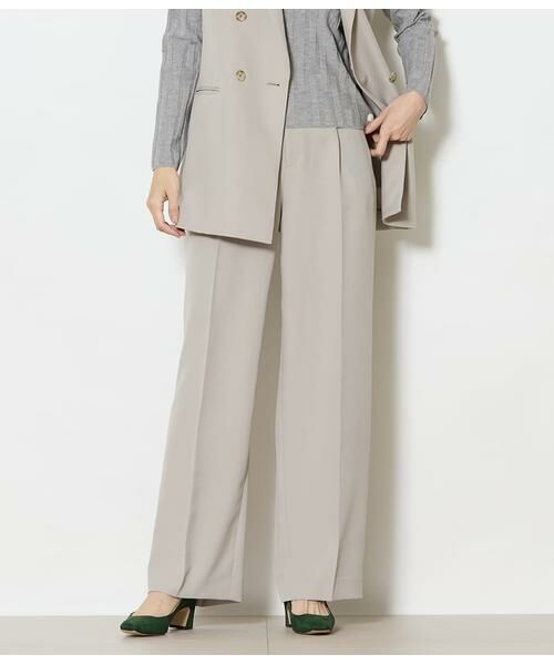 NEWYORKER / ニューヨーカー スラックス・ドレスパンツ | ブライトツイル 1タックワイドパンツ（ベージュ）