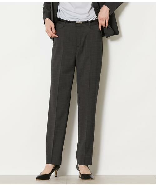 NEWYORKER / ニューヨーカー スラックス・ドレスパンツ | ウールピンヘッド テーパードパンツ（ダークグレー）