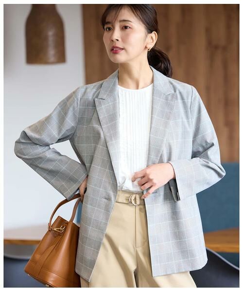 NEWYORKER / ニューヨーカー テーラードジャケット | 綿麻カラードグレンチェック ピークドラペルダブルジャケット | 詳細17