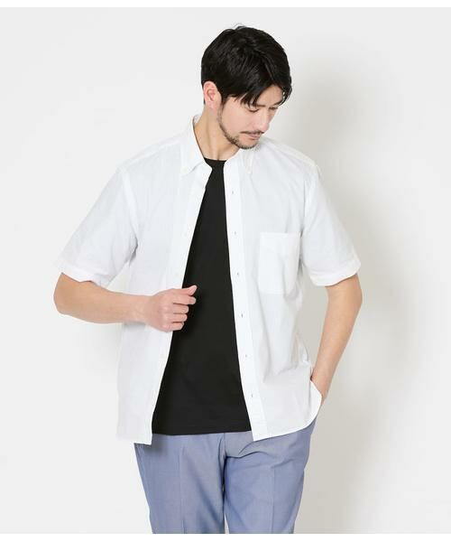 NEWYORKER / ニューヨーカー シャツ・ブラウス | ランダムサッカー 半袖ショートボタンダウンシャツ（ホワイト）