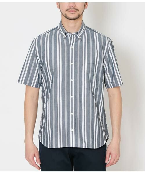 NEWYORKER / ニューヨーカー シャツ・ブラウス | ワイドストライプ サッカー 半袖ショートボタンダウンシャツ | 詳細1