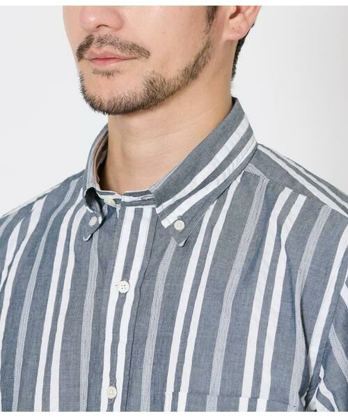 NEWYORKER / ニューヨーカー シャツ・ブラウス | ワイドストライプ サッカー 半袖ショートボタンダウンシャツ | 詳細3