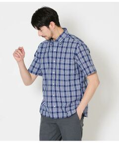 NEWYORKER / ニューヨーカー シャツ・ブラウス | ネイビーチェック サッカー 半袖ショートボタンダウンシャツ