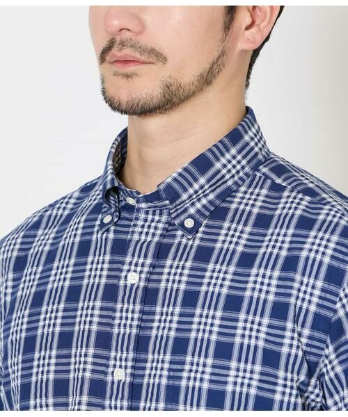 NEWYORKER / ニューヨーカー シャツ・ブラウス | ネイビーチェック サッカー 半袖ショートボタンダウンシャツ | 詳細3