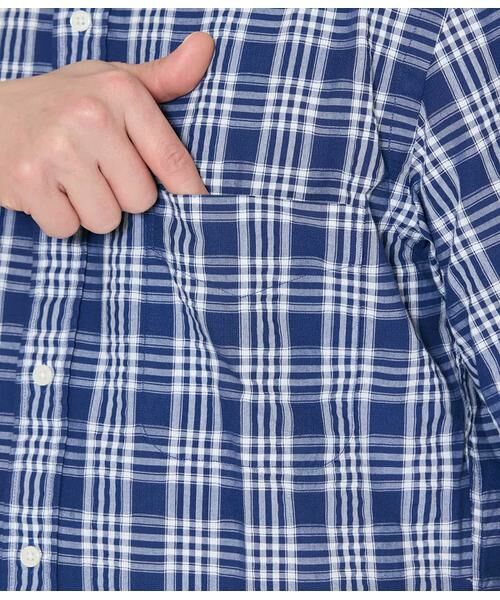 NEWYORKER / ニューヨーカー シャツ・ブラウス | ネイビーチェック サッカー 半袖ショートボタンダウンシャツ | 詳細4