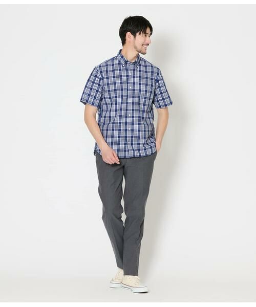 NEWYORKER / ニューヨーカー シャツ・ブラウス | ネイビーチェック サッカー 半袖ショートボタンダウンシャツ | 詳細7