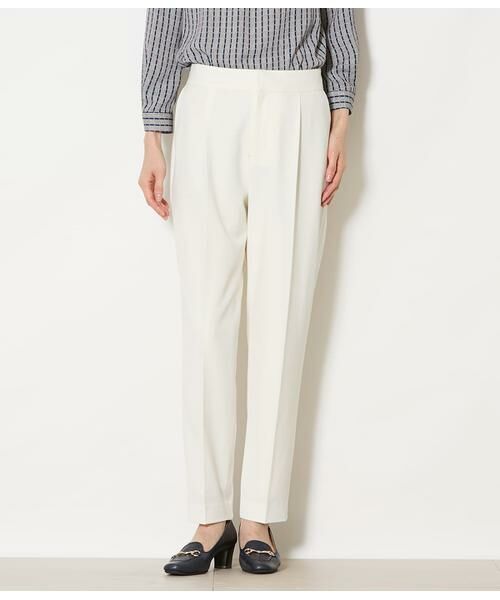 NEWYORKER / ニューヨーカー スラックス・ドレスパンツ | ストレッチツイル ワンタック1タックテーパードパンツ(ホワイト) | 詳細1