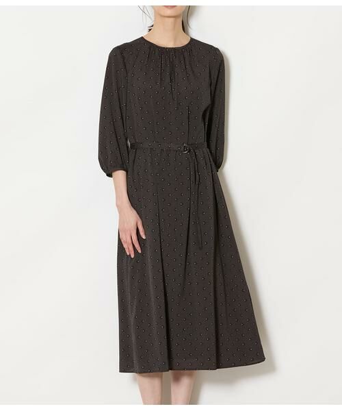NEWYORKER / ニューヨーカー ミニ丈・ひざ丈ワンピース | ダイヤドットプリント ベルト付きギャザーワンピース | 詳細12