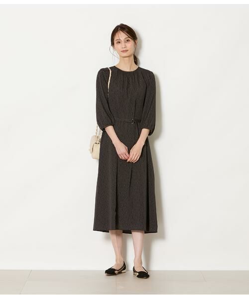 NEWYORKER / ニューヨーカー ミニ丈・ひざ丈ワンピース | ダイヤドットプリント ベルト付きギャザーワンピース | 詳細13