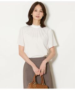 NEWYORKER / ニューヨーカー シャツ・ブラウス | ミニドットデシン スタンドフリル半袖ブラウス