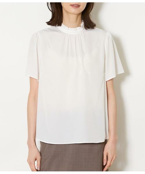 NEWYORKER / ニューヨーカー シャツ・ブラウス | ミニドットデシン スタンドフリル半袖ブラウス | 詳細1