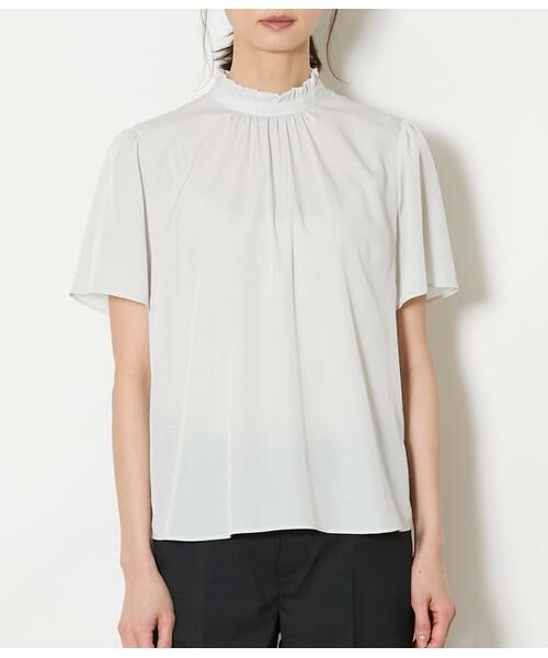 NEWYORKER / ニューヨーカー シャツ・ブラウス | ミニドットデシン スタンドフリル半袖ブラウス | 詳細8