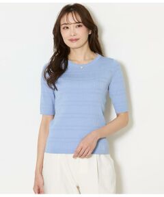 NEWYORKER / ニューヨーカー ニット・セーター | セルロースポリエステル リブクルーネック5分袖プルオーバー