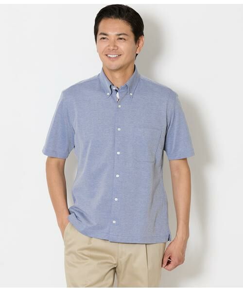 NEWYORKER / ニューヨーカー ポロシャツ | COOL COMFORT エイトロック鹿の子 前開きボタンダウンポロシャツ（ブルー）