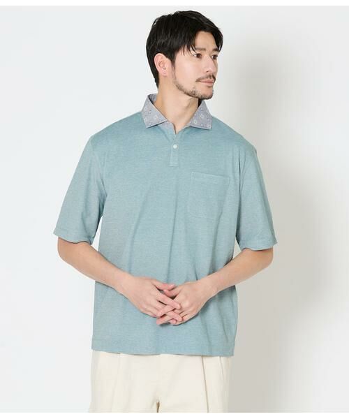 NEWYORKER / ニューヨーカー ポロシャツ | COOL COMFORT カノコ 布帛カッタウェイカラー スキッパーポロシャツ（グリーン）
