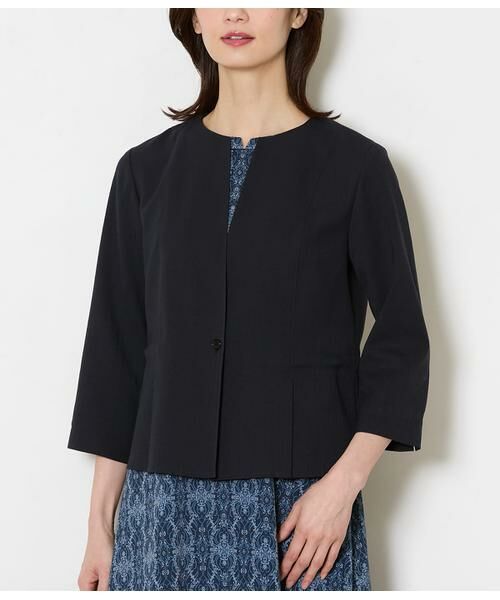 NEWYORKER / ニューヨーカー テーラードジャケット | リネンライクドライブレンド ノーカラーブラウスジャケット | 詳細8