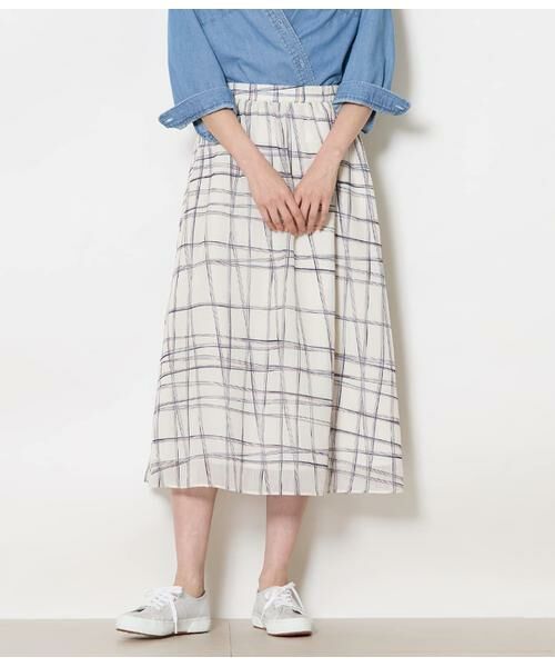 NEWYORKER / ニューヨーカー ミニ・ひざ丈スカート | シアースウィングチェック ゴムギャザースカート（アイボリー）