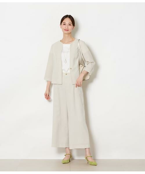 NEWYORKER / ニューヨーカー その他パンツ | リネンライクドライブレンド タックワイドパンツ(ベージュ) | 詳細8