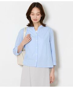 NEWYORKER / ニューヨーカー シャツ・ブラウス | コットンリネンカラミストライプ 7分袖スキッパーシャツ