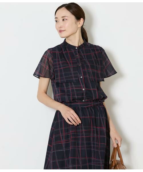 NEWYORKER / ニューヨーカー シャツ・ブラウス | シアースウィングチェック フレアスリーブブラウス（ネイビー）