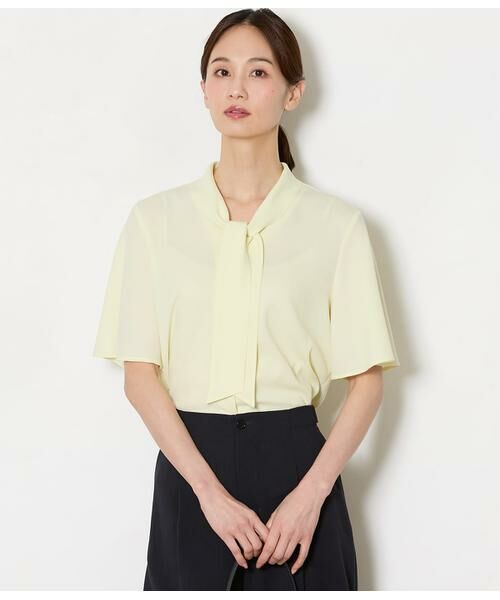 NEWYORKER / ニューヨーカー シャツ・ブラウス | ソフトジョーゼット フレア5分袖ボウタイブラウス（イエロー）