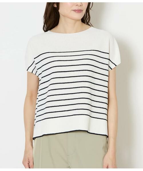 NEWYORKER / ニューヨーカー ニット・セーター | ポリナイロンブークレーホールガーメント(R) フレンチスリーブニットプルオーバー | 詳細1