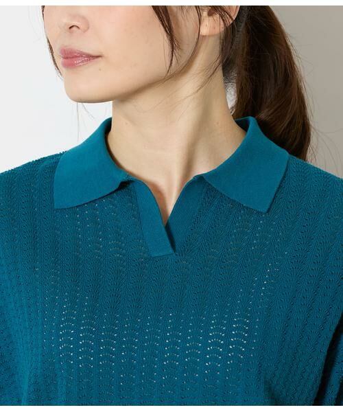 NEWYORKER / ニューヨーカー ニット・セーター | 強撚コットン 透かし編み柄ニットポロ | 詳細3