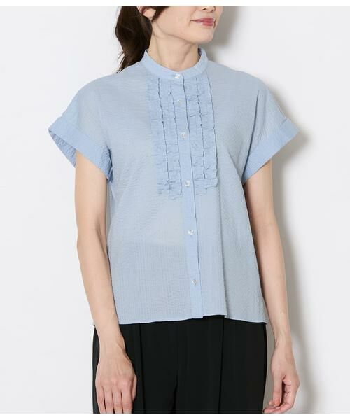 NEWYORKER / ニューヨーカー Tシャツ | ウェーブコットン フレンチスリーブフリルブラウス | 詳細1