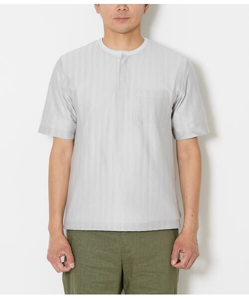 NEWYORKER / ニューヨーカー Tシャツ | ジャカードストライプ ヘンリーネック Tシャツ | 詳細1