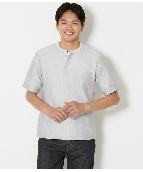 NEWYORKER / ニューヨーカー Tシャツ | ジャカードストライプ ヘンリーネック Tシャツ | 詳細8
