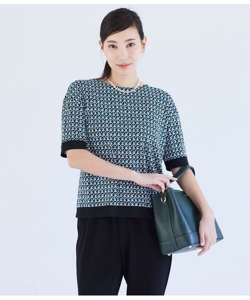 NEWYORKER / ニューヨーカー Tシャツ | 強撚スムースナイトキューブプリント 切替えカットソープルオーバー（グリーン）