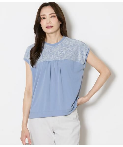 NEWYORKER / ニューヨーカー Tシャツ | 前後2WAYレース切替えカットソー レディース イージーケア（サックス）