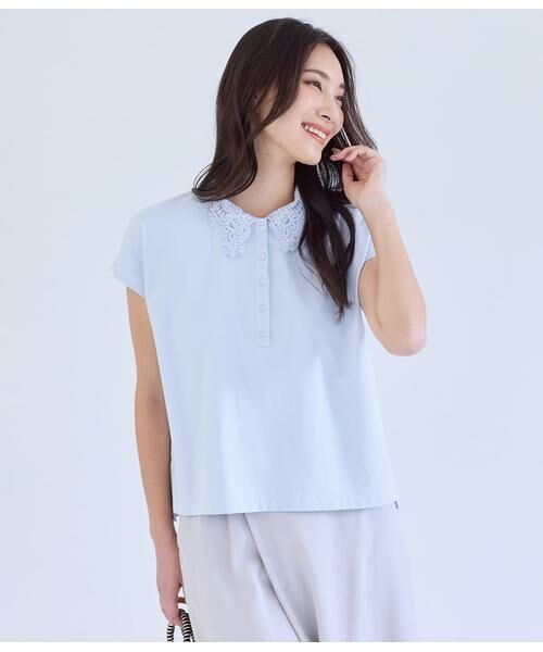 NEWYORKER / ニューヨーカー Tシャツ | プレーディング天竺 レース衿付き2WAYプルオーバー（サックス）