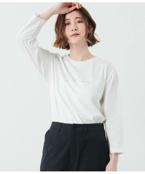 NEWYORKER / ニューヨーカー カットソー | be kind always 箔プリント7分袖Tシャツ（ホワイト）