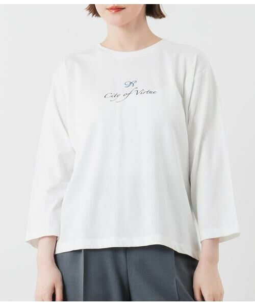 NEWYORKER / ニューヨーカー カットソー | N刺繍プリント7分袖Tシャツ | 詳細1
