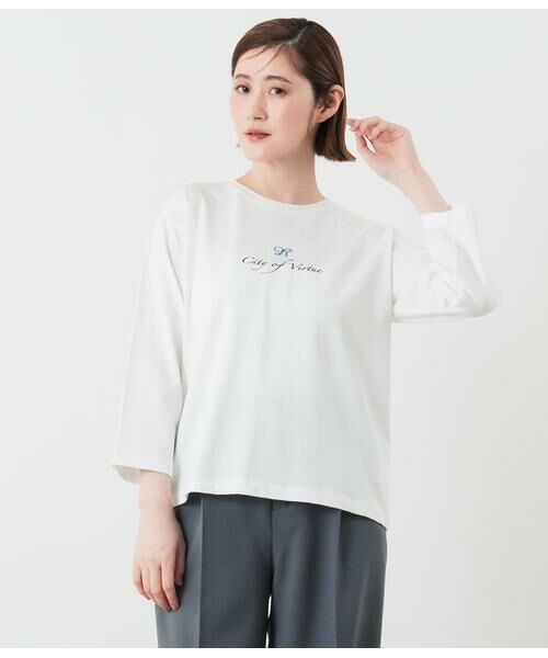 NEWYORKER / ニューヨーカー カットソー | N刺繍プリント7分袖Tシャツ（ホワイト）