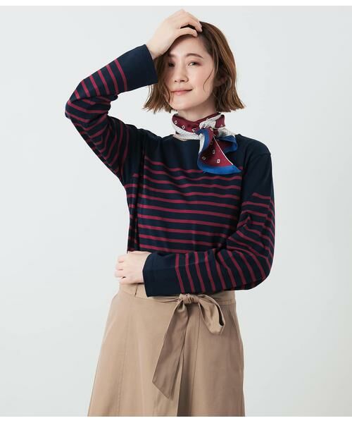 NEWYORKER / ニューヨーカー カットソー | パネルボーダー バスクTシャツ（ネイビー）