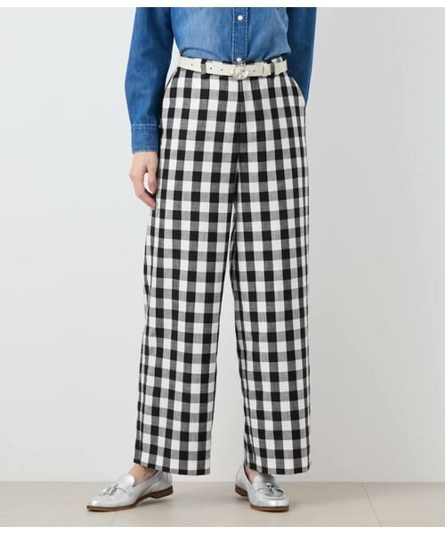NEWYORKER L-SIZE/ニューヨーカー エルサイズ ギンガムチェッククロス ワイドパンツ ホワイト/ブラック L13号 NEWYORKER L-SIZE/ニューヨーカー エルサイズ ギンガムチェッククロス ワイドパンツ ホワイト/ブラック L13号