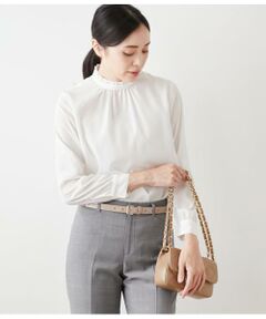 NEWYORKER L-SIZE / ニューヨーカー エルサイズ シャツ・ブラウス | ミニドットデシン フリルスタンドギャザーブラウス