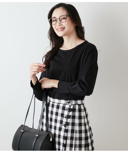 NEWYORKER L-SIZE/ニューヨーカー エルサイズ コットンナイロントリコット ラウンドヘムカットソー ブラック L15号 NEWYORKER L-SIZE/ニューヨーカー エルサイズ コットンナイロントリコット ラウンドヘムカットソー ブラック L15号