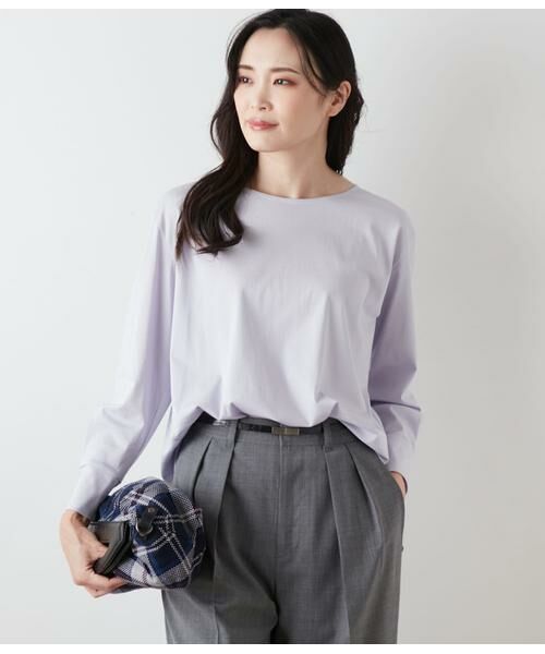 NEWYORKER L-SIZE/ニューヨーカー エルサイズ コットンナイロントリコット ラウンドヘムカットソー ラベンダー L15号 NEWYORKER L-SIZE/ニューヨーカー エルサイズ コットンナイロントリコット ラウンドヘムカットソー ラベンダー L15号